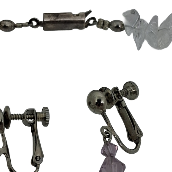 VINTAGE CHUNKY CLEAR LUCITE & ROCK CRYSTAL NECKLACE & EARRINGS SET - Picture 6 of 6